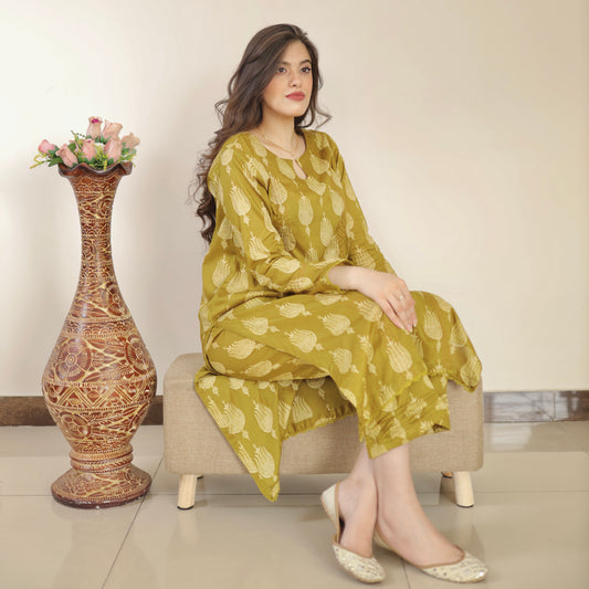 LIGHT GREEN CO-ORD 2 PCS READY TO WEAR SET SUMMER PRET 2024 (S-24005)