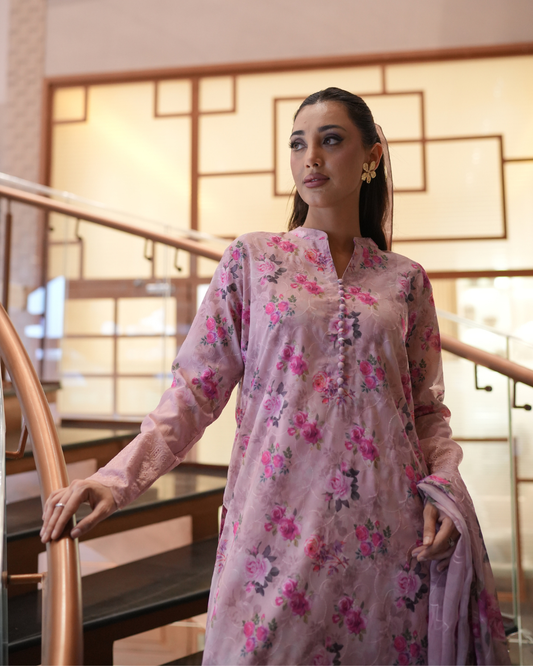 Pink blush embroidered lawn shirt front view – Meryl Wear