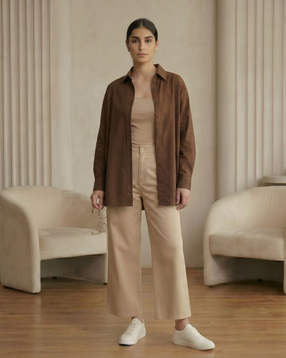 Brown Button Down Shirt for Women